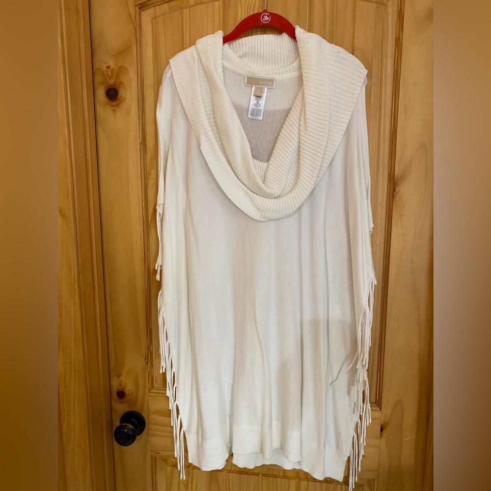 Michael Kors Cream long Cowl Neck Sweater with Fringe